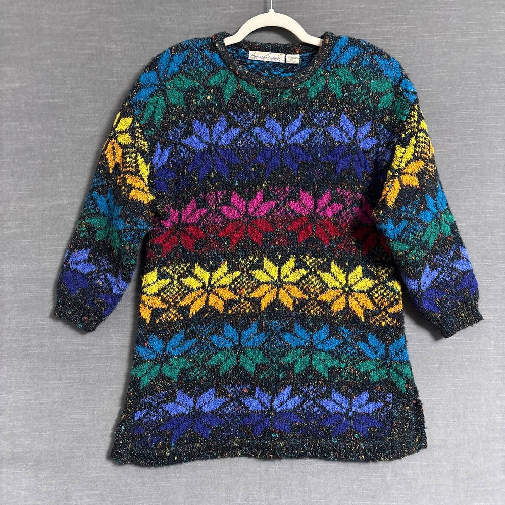 Vintage Gloria‎ Vanderbilt Sweater M Tunic Rainbow Fair Isle Crewneck 80s 90s